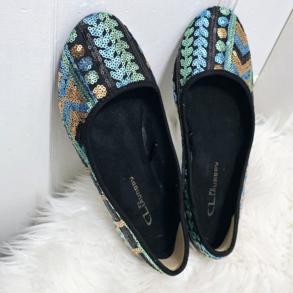 CL By Laundry Sequence Shiny Green Flats Size 7🌴
